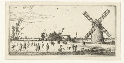 Schlittschuhläufer auf dem Eis bei einer Mühle in der Nähe von Penningsveer von Esaias van de Velde