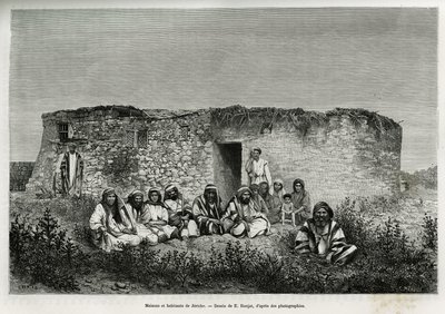 Häuser und Bewohner von Jericho (Westjordanland). Gravur von E. Ronjat, zur Illustration der Geschichte Syrien heute, von M. Lortet, Dekan der Medizinischen Fakultät von Lyon, beauftragt mit einer wissenschaftlichen Mission durch das Bildungsministerium, v von Etienne Antoine Eugene Ronjat