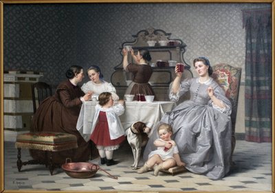 Die Marmeladen, auch genannt Das Familienfrühstück. Gemälde von Eugene Ronjat (1822-1912), Öl auf Leinwand, um 1860. Französische Kunst des 19. Jahrhunderts. Wiener Kunstmuseum (Isère). von Etienne Antoine Eugene Ronjat