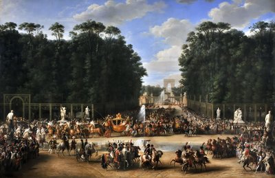 Der Hochzeitszug von Napoleon I. und Marie-Louise überquert den Jardin des Tuileries am 2. April von Etienne Barthelemy Garnier