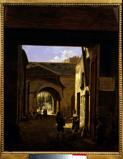 Der Hof eines Fuhrhauses in der Rue Saint Denis, bekannt als Hof Sainte Catherine, Szene im 1. Arrondissement von Paris von Etienne Bouhot