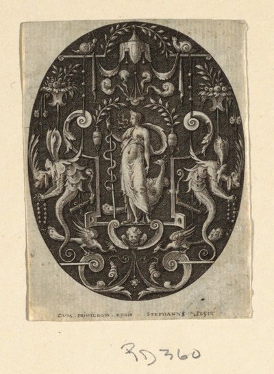 Juno, aus der Serie Grotesken auf schwarzem Grund, Göttlichkeiten und Allegorien von Etienne Delaune
