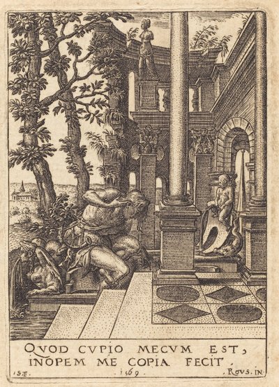 Narziss am Brunnen von Etienne Delaune after Rosso Fiorentino
