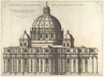 Speculum Romanae Magnificentiae: Erhebung zeigt das Äußere der Basilika St. Peter von Etienne Duperac