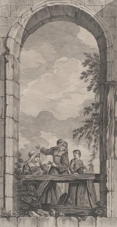 Die Kapelle der Enfants-Trouvés in Paris: Nonnen und Jungen betrachten die Krippe, 1757 von Etienne Fessard