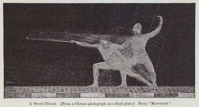 Chronofotografie, die die Bewegung eines Schwertstoßes zeigt (Gravur) von Etienne Jules Marey
