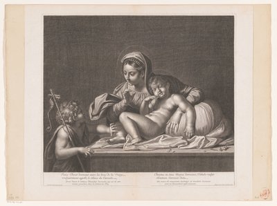Maria mit schlafendem Christus mahnt Johannes den Täufer zur Stille von Etienne Picart
