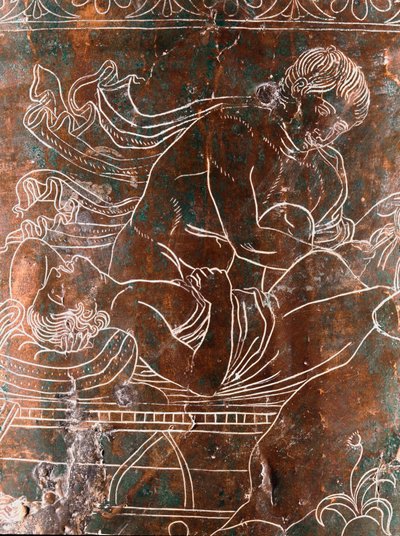 Etruskische Kunst: Detail des bronzenen Ficoroni Cistus, das die Legende der Argonauten darstellt: das Schiff von Argos. Aus Preneste (Palestrina). 340 v. Chr. Museo Nazionale di Villa Giulia, Rom von Etruscan
