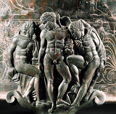 Detail des Fußes des bronzenen Ficoroni Cistus, der Herkules, Iolaos und Eros darstellt. Aus Preneste (Palestrina). 340 v. Chr. Museo Nazionale di Villa Giulia, Rom von Etruscan