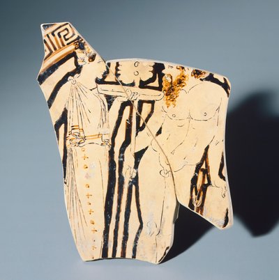 Kylix von dem Villia-Giulia-Maler, Fragment. Rotfigurige Keramik. Etruskische Zivilisation, 4. Jahrhundert v. Chr. von Etruscan