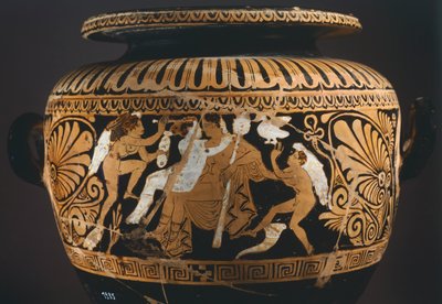 Stamnos (Flüssigkeitsspeichergefäß), Detail mit Dionysos und Ariadne. Rotfigurige Keramik aus Porano (Umbrien). Etruskische Zivilisation, 4. Jahrhundert v. Chr. von Etruscan