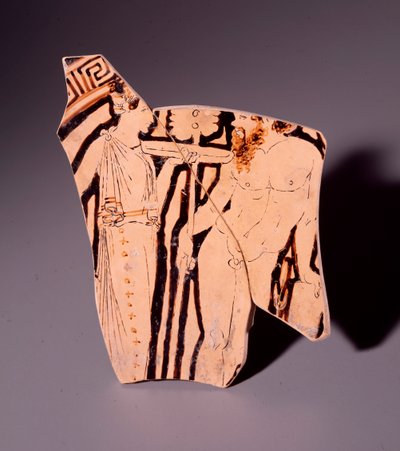 Terrakotta-Fragment einer Kylix mit Darstellung einer Mänade und eines Satyrs, 350 v. Chr. von Etruscan