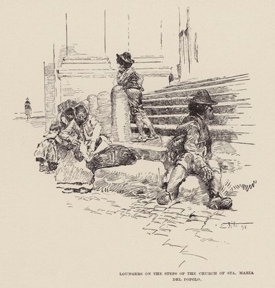 Faulenzer auf den Stufen der Kirche Santa Maria del Popolo von Ettore Tito