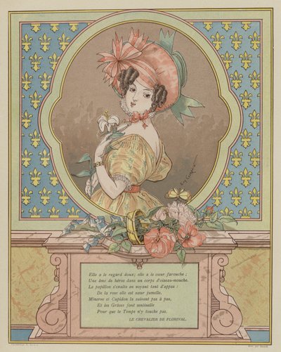 Porträt einer schönen jungen Frau (Farblithografie) von Eugene (after) Courboin