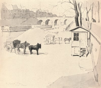 Die Pont Marie - Pferde und Karren, 1915 von Eugene Bejot