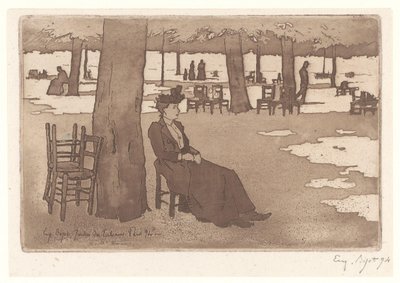 Frau im Garten der Tuilerien in Paris von Eugene Bejot