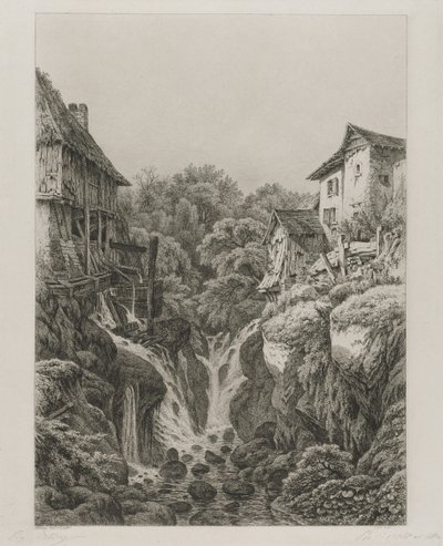 Die Mühle und der Wasserfall von Grésy bei Aix-les-Bains von Eugene Bléry