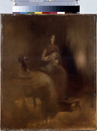 Frau mit einem Baby auf dem Schoß von Eugène Carrière