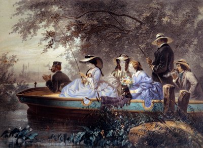 Ein Sonntag mit der Familie, Angeln im Fluss von Eugene Charles Francois Guerard