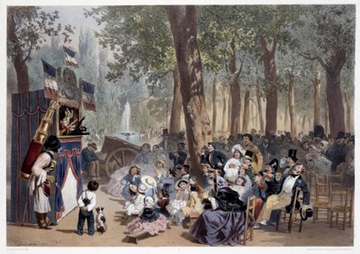 Die Vorstellung der Guignols auf den Champs Elysees in Paris im 19. Jahrhundert von Eugene Charles Francois Guerard