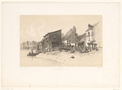 Flussufer mit Häusern und Wassermühle von Eugene Ciceri