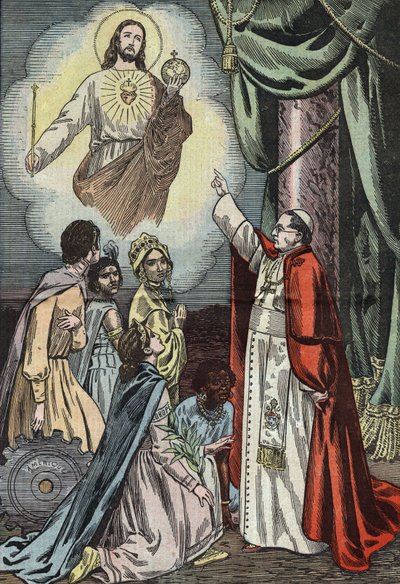 Papst Pius IX. führt die Feier der sozialen Herrschaft Jesu Christi ein, Zeichnung von Damblans aus der französischen Zeitung "Le Pelerin" vom 3. Januar von Eugene Damblans