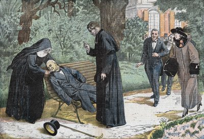 Théophile Delcassé (1852-1923), ein französischer Politiker, starb 1923 an einer Embolie im Garten des Bischofssitzes in Nizza. Zeichnung von Damblans von Eugene Damblans