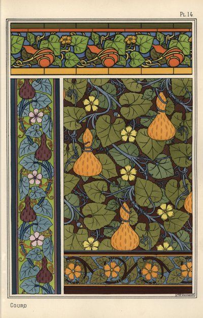 Kürbis in Tapeten-, Glas- und Stoffmustern von Eugene Grasset