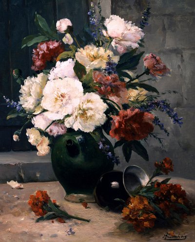 Stillleben mit Pfingstrosen und Levkojen. Gemälde von Eugene Henri Cauchois (1850-1911) Privatsammlung. von Eugene Henri Cauchois