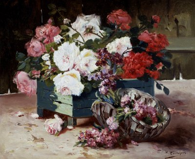 Rote und rosa Rosen. Gemälde von Eugene Henri Cauchois (1850-1911) Privatsammlung. von Eugene Henri Cauchois