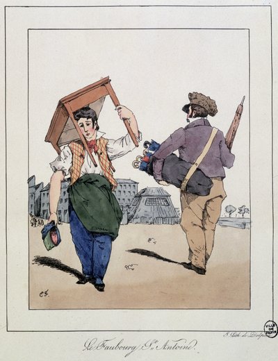 Das Faubourg St. Antoine: Möbelreparateur und Spazierstockhändler - in „Erinnerungen eines Müßiggängers“ von Eugène Forest, ed. Delpech, Paris, um 1830 von Eugene Hippolyte Forest