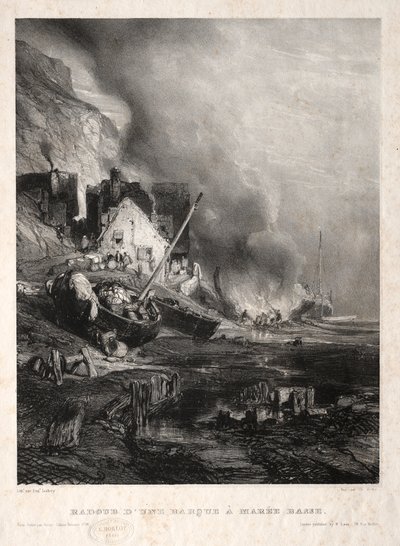 Sechs Marinesoldaten: Radoub einer Barke bei Ebbe von Eugene Isabey