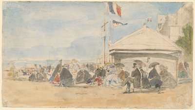 Strandhaus mit Fahnen in Trouville, ca. 1865 von Eugene Louis Boudin