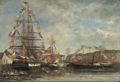 Fest im Hafen von Honfleur, 1858 von Eugene Louis Boudin