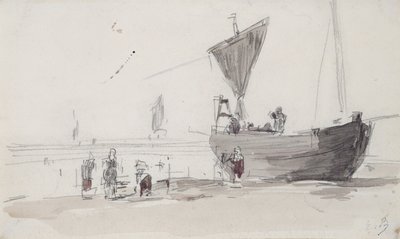 Fischerboot am Strand von Eugene Louis Boudin