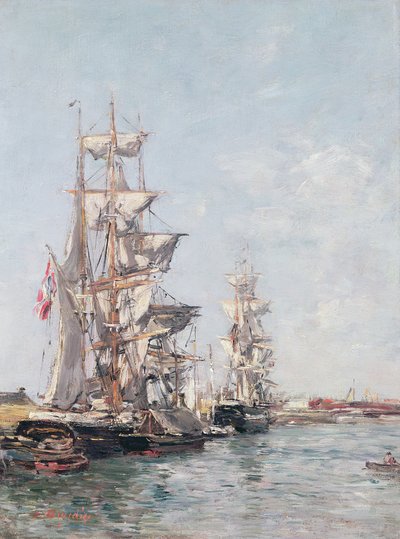 Dreimastboote am Kai im Hafen von Deauville, ca. 1888-89 von Eugene Louis Boudin