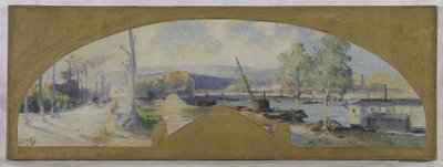 Skizze für das Rathaus von Issy-les-Moulineaux: Die Seine bei Issy-les-Moulineaux, um 1901 von Eugene Louis Gillot