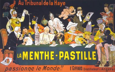 Karikaturplakat zur Friedenskonferenz in Den Haag 1899: „Im Haager Gericht, die Minzpastille - begeistert die Welt!“ von Eugène Ogé (1861 - 1936) von Eugene Oge