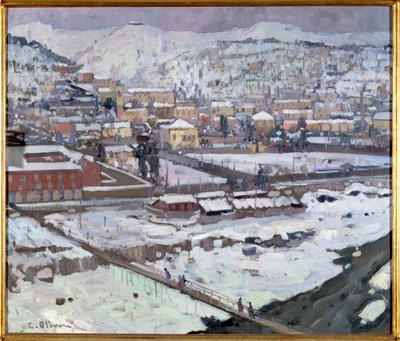 Ansicht von Genua im Schnee, Italien von Eugenio Olivari