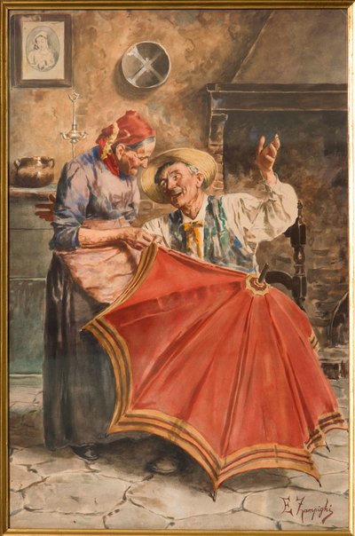 Innenraum mit zwei Personen von Eugenio Zampighi