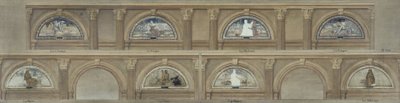 Skizze für das Esszimmer des Hôtel de Ville de Paris: Die Felder. Der Obstgarten. Das Blumenbeet. Der Gemüsegarten. Das Angeln. Die Jagd. Der Bauernhof. Die Weide, ca. 1891 von Eugène Martial Simas