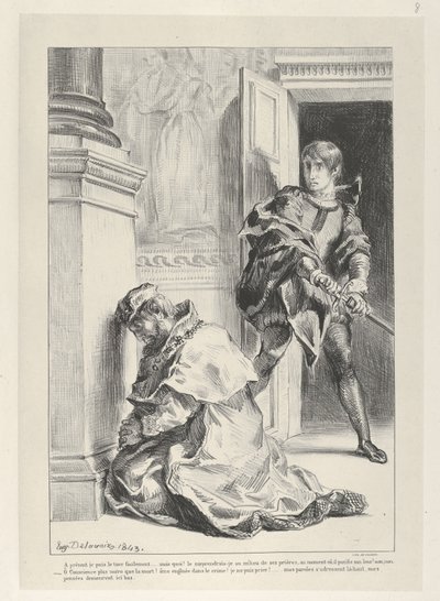 Hamlet versucht, den König zu töten, 1834-43 von Eugène Delacroix