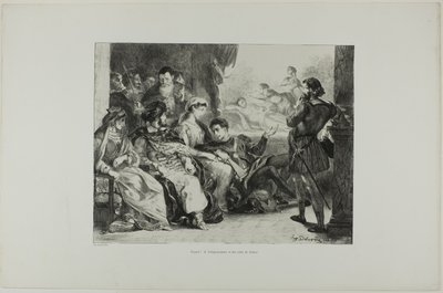 Hamlet lässt die Schauspieler die Vergiftung seines Vaters darstellen, Platte 7 aus Hamlet von Eugène Delacroix
