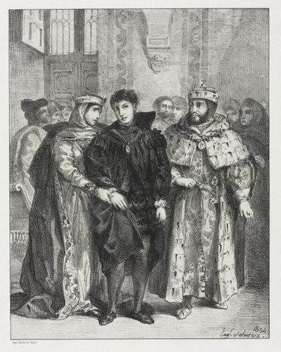Hamlet: Die Königin versucht, Hamlet zu trösten von Eugène Delacroix