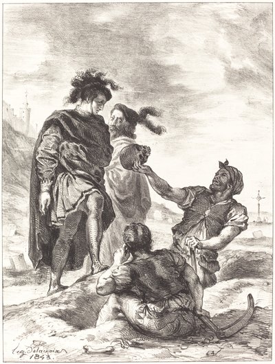 Hamlet und Horatio vor den Totengräbern (Akt V, Szene I) von Eugène Delacroix