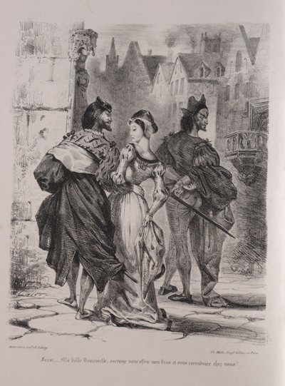 Illustrationen zu Faust: Faust versucht Margarete zu verführen von Eugène Delacroix
