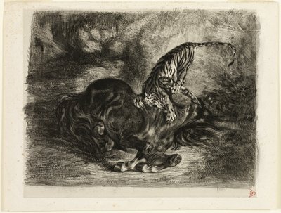 Wildes Pferd von einem Tiger niedergebracht von Eugène Delacroix