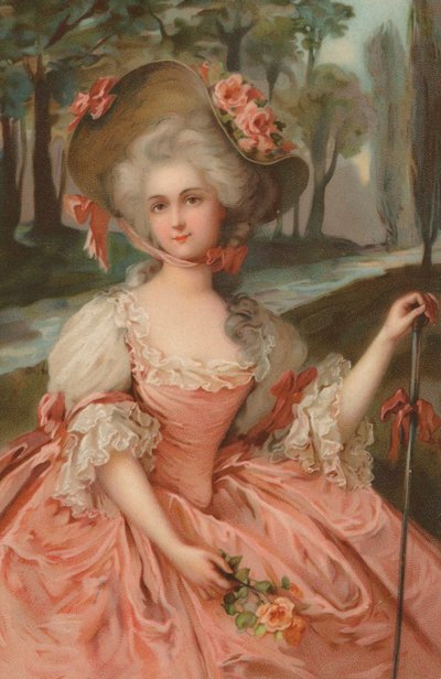 Frau aus dem 18. Jahrhundert in einem rosa Kleid von European School