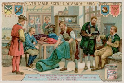 Ein Weber, Schneider, Hutmacher und Bortenmacher geben ihre Aufträge an einen Färber von European School
