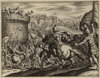 Abimelech greift den Turm von Thebez an (Stich) von European School